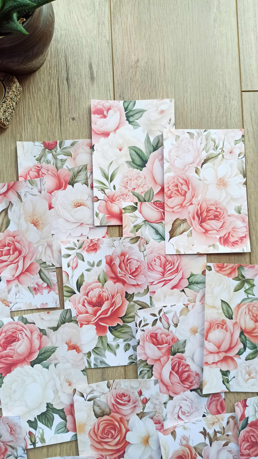 23 Adet Pembe Gül Temalı Scrapbook Kağıt Seti Bullet Journal Dekupaj Kağıdı