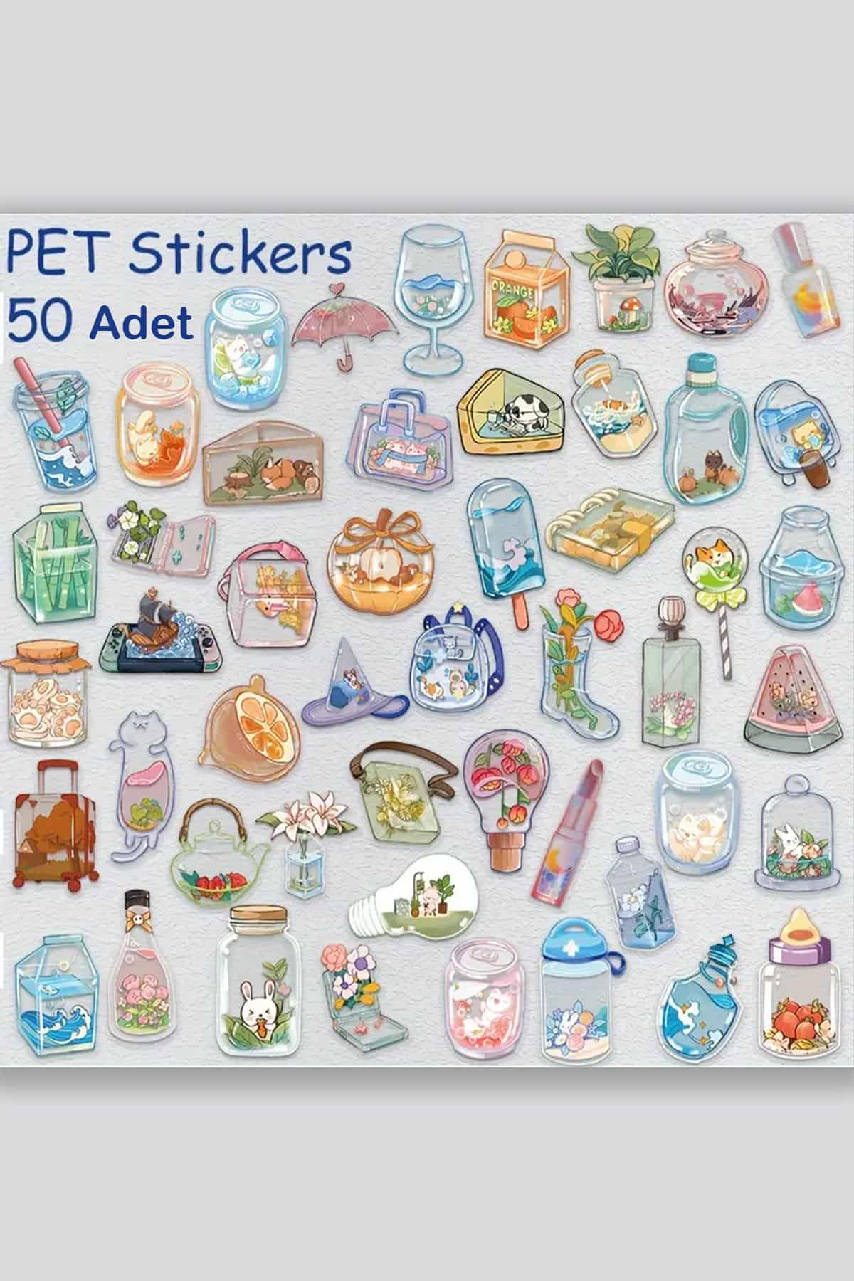 50 Adet Şeffaf Renkli Sticker Seti Bullet Journal Scrapbook Şeffaf Sticker Laptop Ajanda Planlayıcı