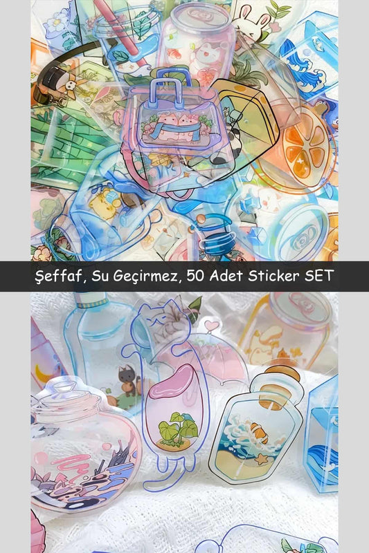 50 Adet Şeffaf Renkli Sticker Seti Bullet Journal Scrapbook Şeffaf Sticker Laptop Ajanda Planlayıcı