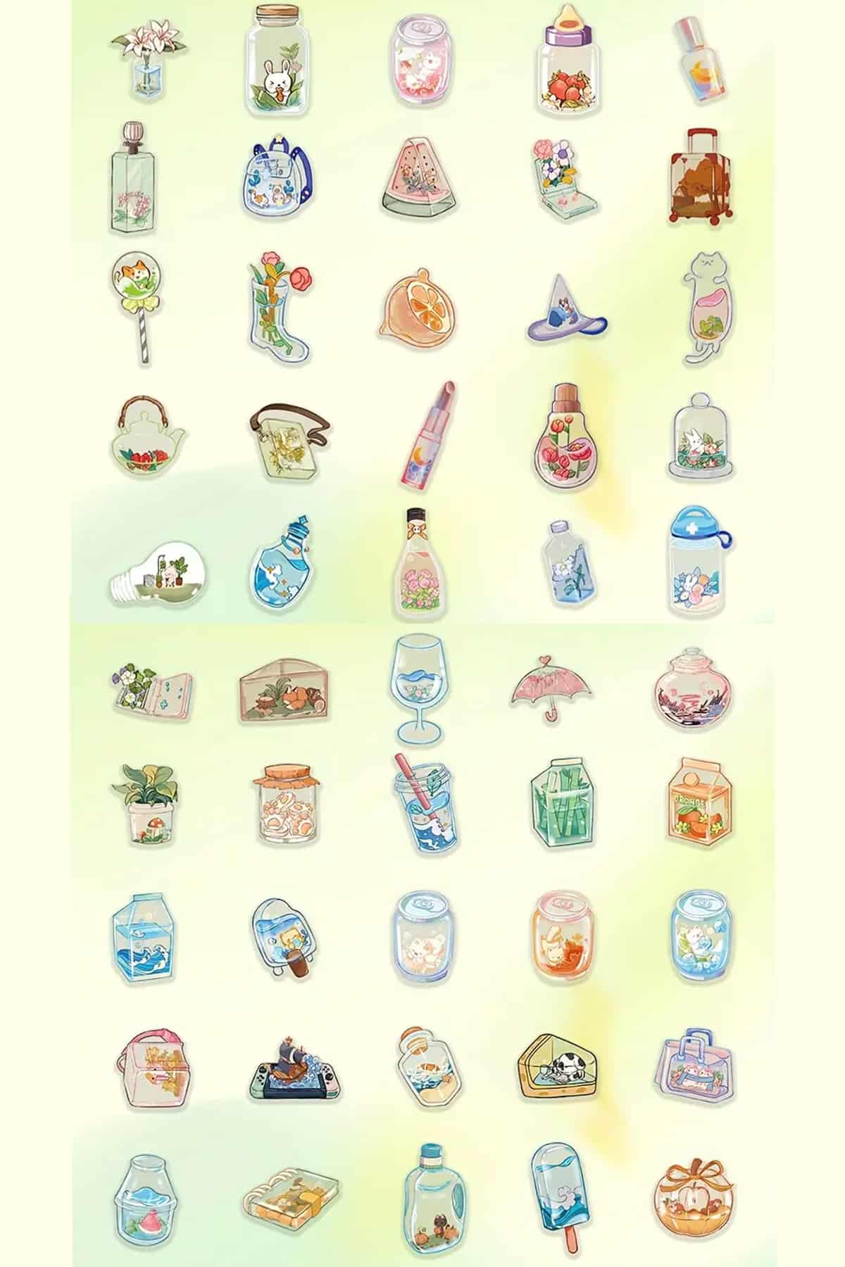 50 Adet Şeffaf Renkli Sticker Seti Bullet Journal Scrapbook Şeffaf Sticker Laptop Ajanda Planlayıcı