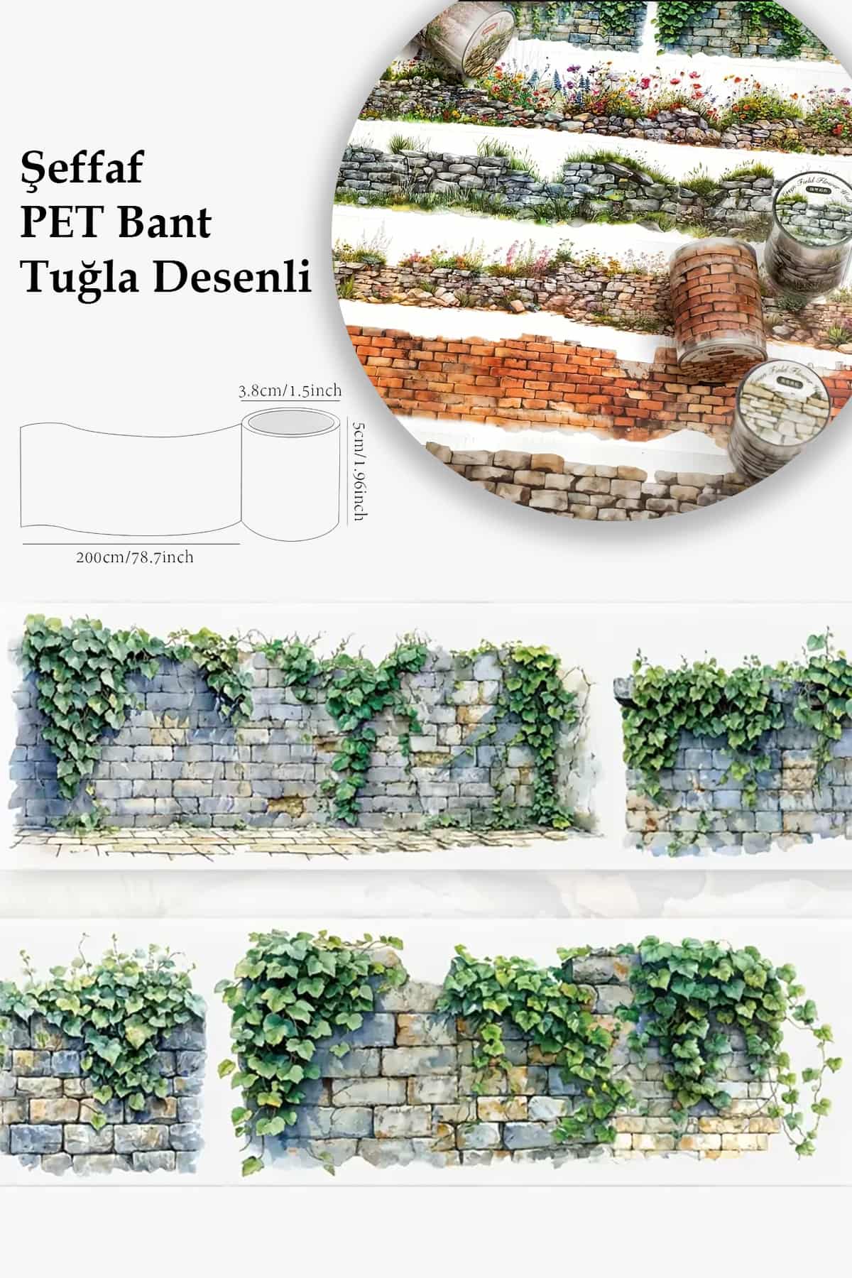 Şeffaf Örme Duvar Desen Pet Bant Rulo 5cmx2m Scrapbook Bullet Journal Ajanda Washi Tape