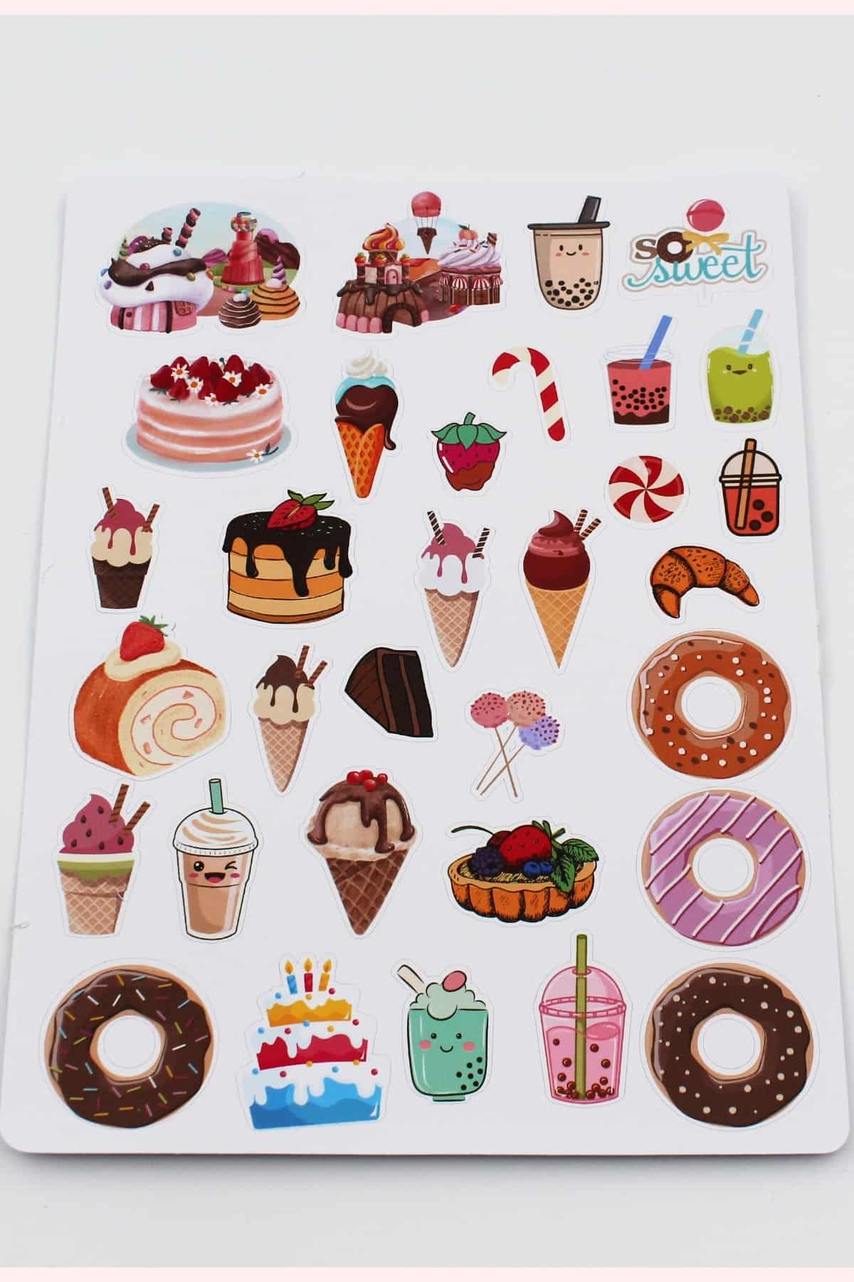 62 Adet Şekerleme Sticker Seti Tatlı Sticker Seti Sweets Laptop Sevimli Renkli Sticker