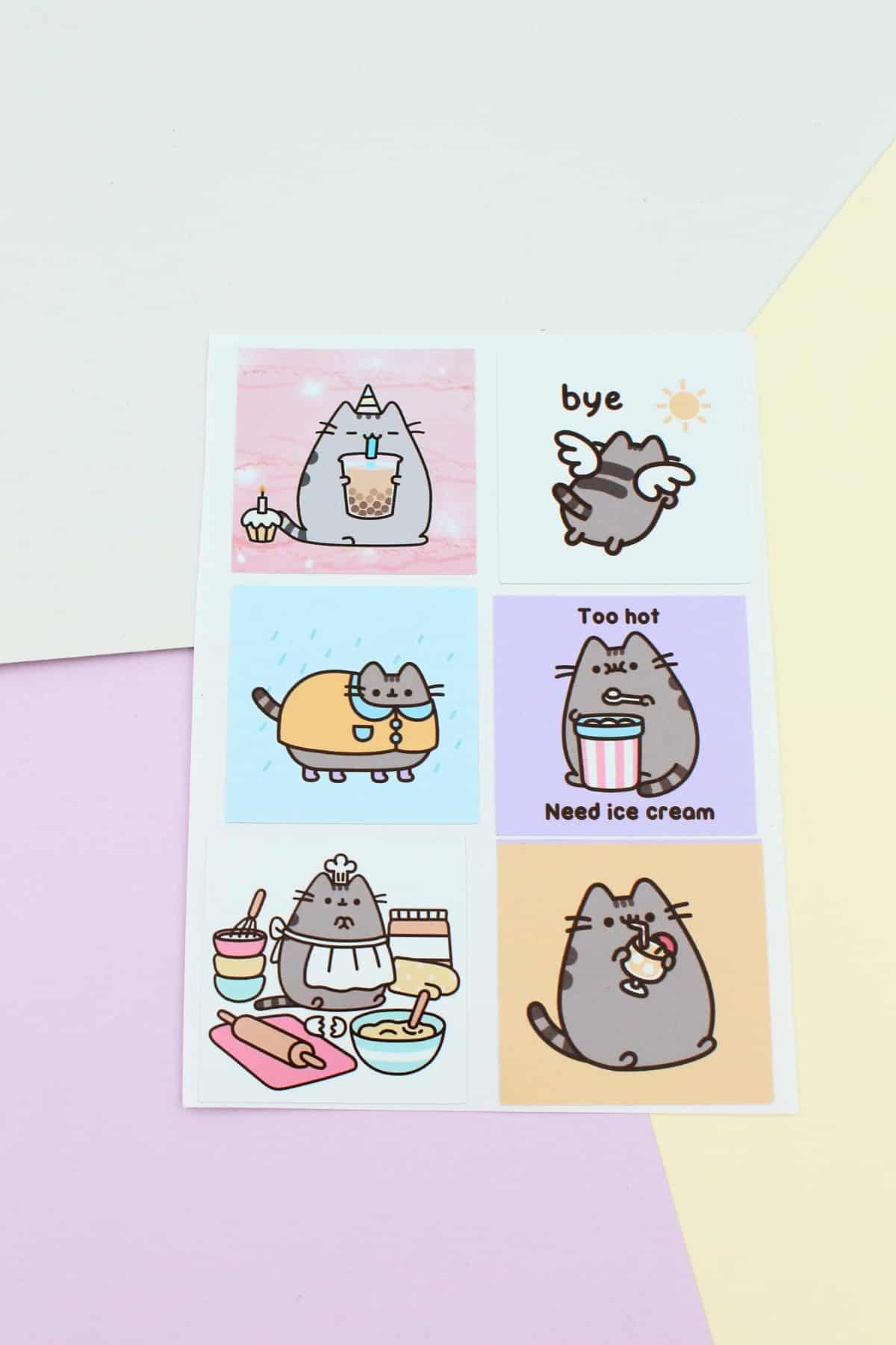 24 Adet Pusheen The Cat Sticker Sevimli Sticker Kare Sticker Laptop Sticker Kedi Sticker Sanrio Stic