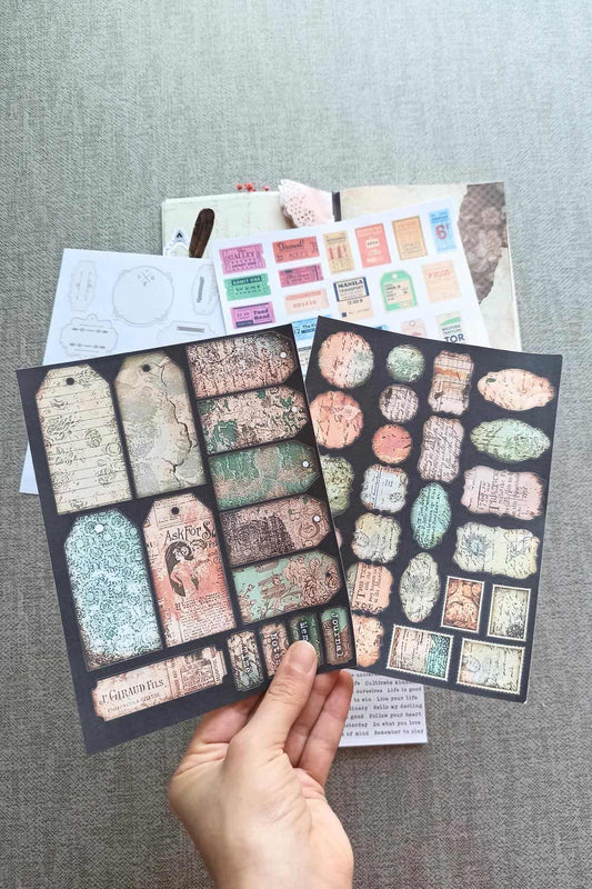8 Parça Scrapbook Sticker Seti Bullet Journal Sticker Vintage Bilet Cümle Pul Mantar Sticker