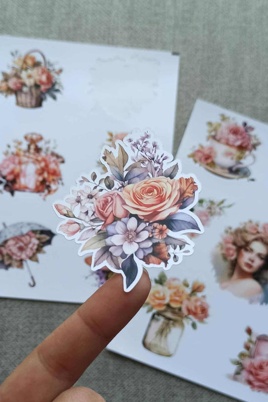 2 Sayfa Gül Sticker Çiçek Sticker Vintage Sticker