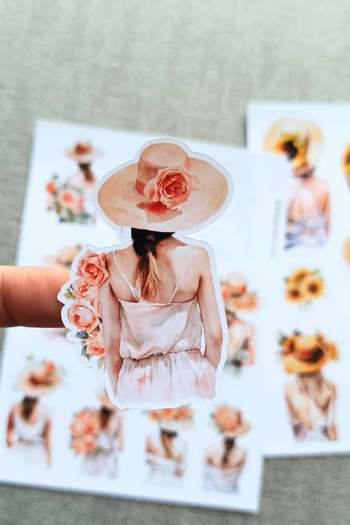 2 Sayfa Ayçiçeği Kız Sticker Gül Kız Sticker Hasır Şapkalı Kız
