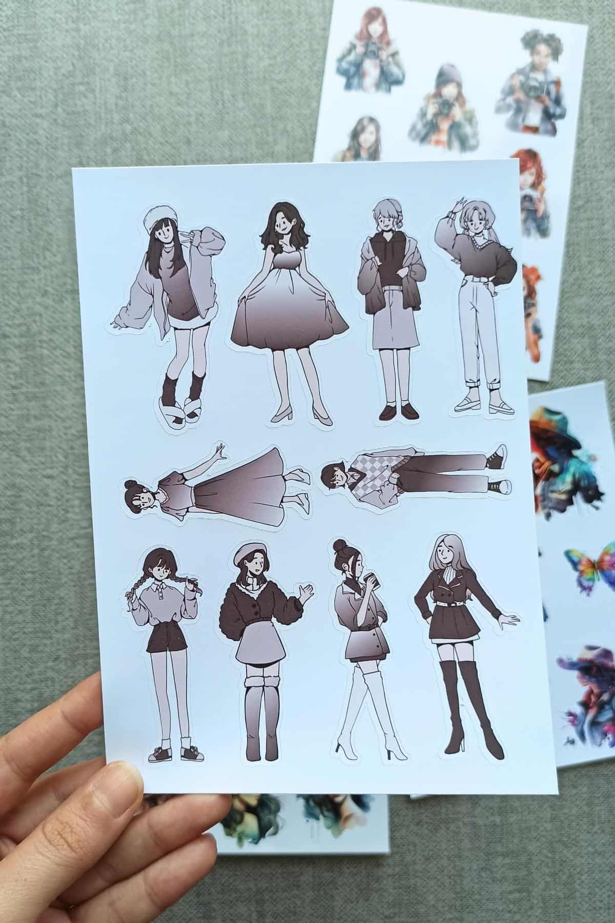 4 Sayfa Kız Sticker Suluboya Çiçek Renkli Sticker