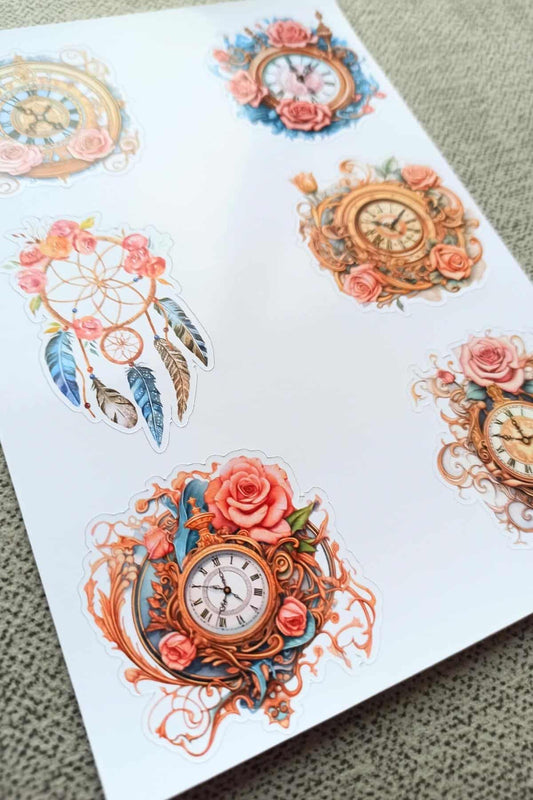 6 Adet Vintage Gül Saat Sticker Bullet Journal Scrapbook Laptop Sticker