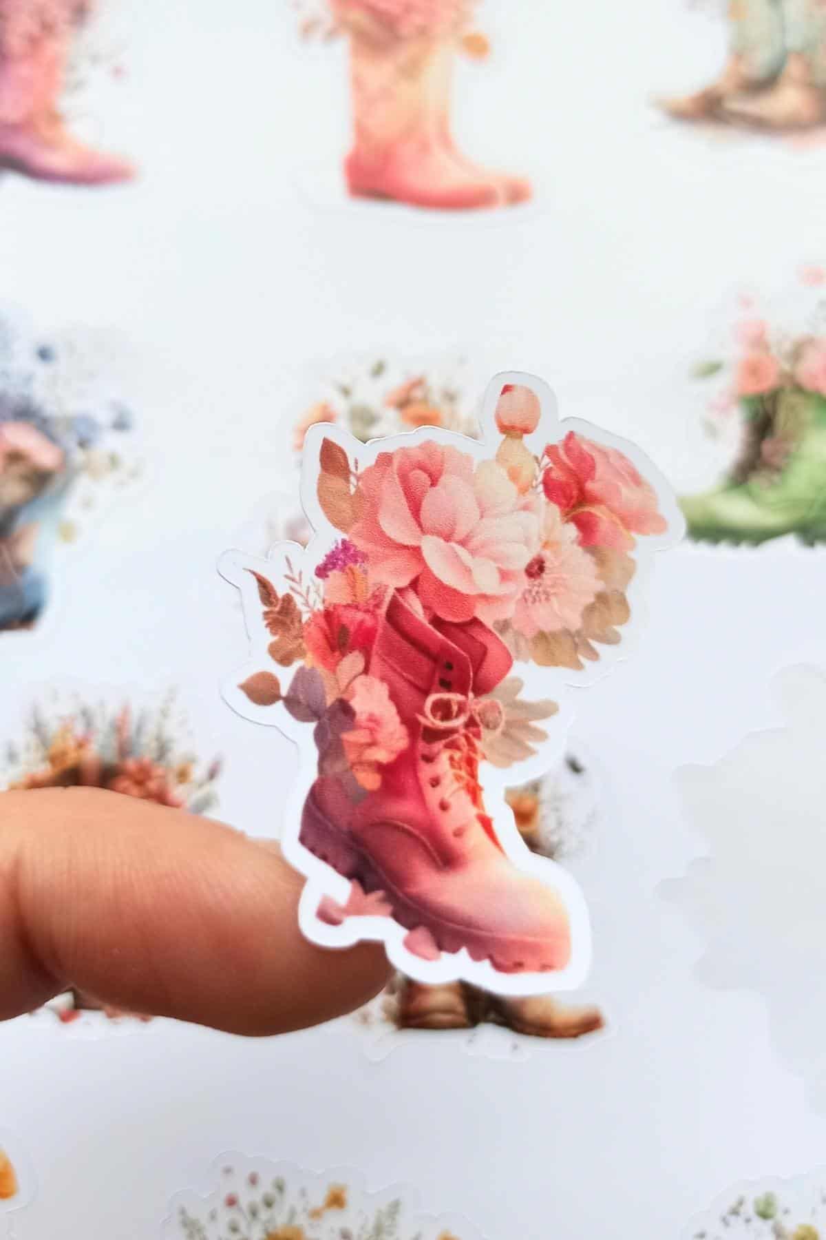 12 Adet Suluboya Vintage Çiçekli Bot Sticker Bullet Journal Scrapbook Laptop Sticker