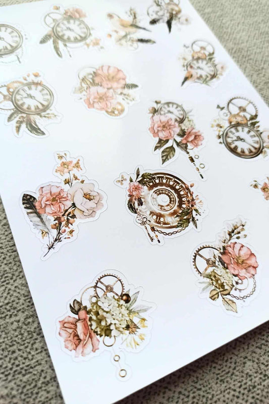 14 Adet Suluboya Vintage Gül Kuş Sticker Bullet Journal Scrapbook Laptop Sticker