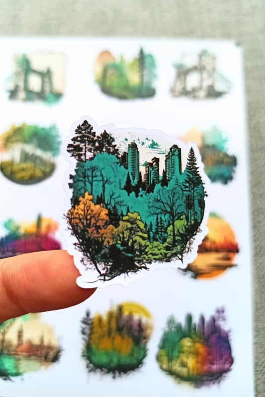 12 Adet Suluboya Abstract Manzara Sticker Bullet Journal Scrapbook Laptop Sticker