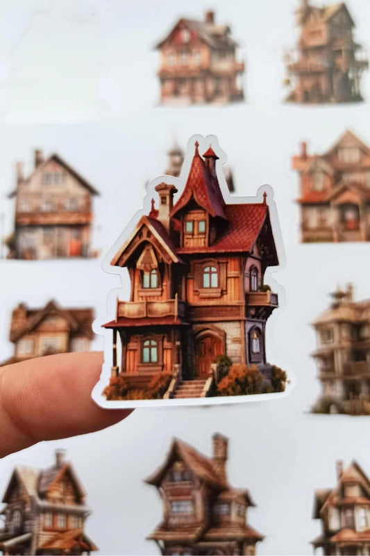 12 Adet Suluboya Ahşap Ev Sticker Bullet Journal Scrapbook Laptop Sticker