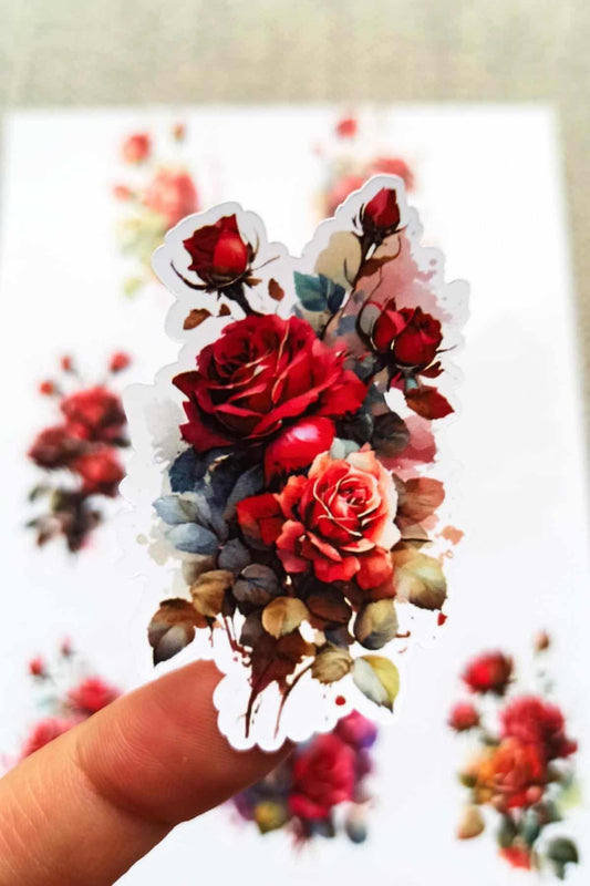 8 Adet Suluboya Kırmızı Gül Sticker Bullet Journal Scrapbook Laptop Sticker