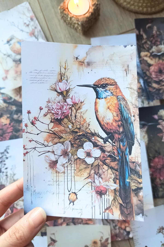 15 Adet Eskitme Vintage Kuş Temalı Scrapbook Kağıt Seti Bullet Journal Dekupaj Kağıdı