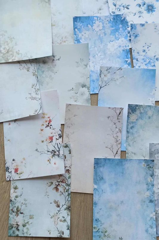 28 Adet Eskitme Vintage Mavi Temalı Scrapbook Kağıt Seti Bullet Journal Dekupaj Kağıdı