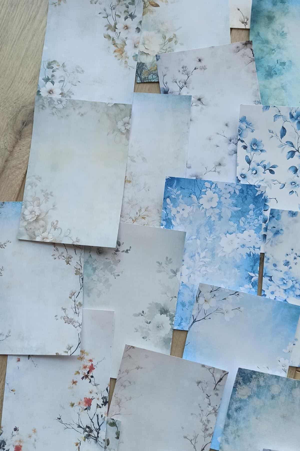 28 Adet Eskitme Vintage Mavi Temalı Scrapbook Kağıt Seti Bullet Journal Dekupaj Kağıdı