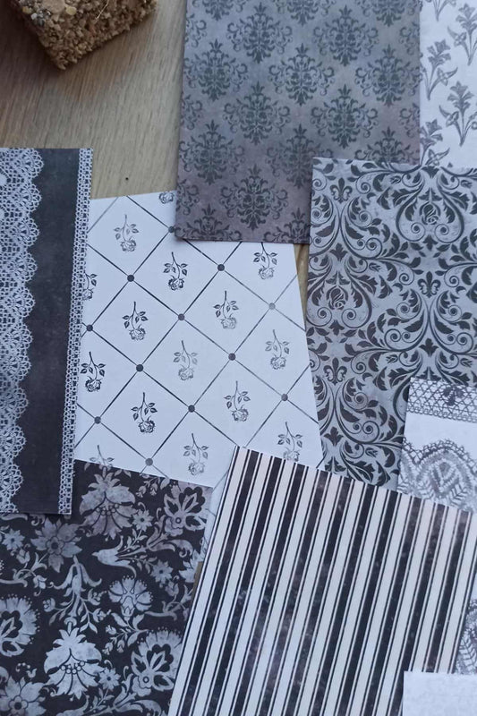 12 Adet Siyah Beyaz Desenli Scrapbook Kağıt Seti Bullet Journal Dekupaj Kağıdı