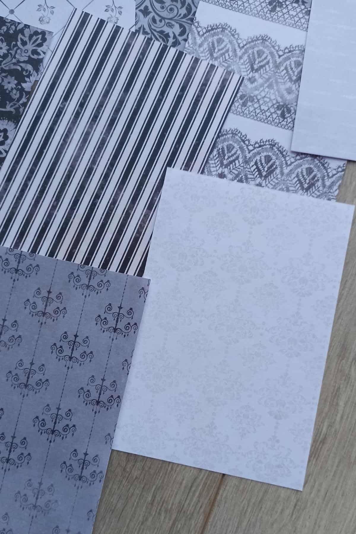 12 Adet Siyah Beyaz Desenli Scrapbook Kağıt Seti Bullet Journal Dekupaj Kağıdı