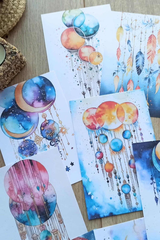 12 Adet Suluboya Boho Temalı Scrapbook Kağıt Seti Bullet Journal Dekupaj Kağıdı