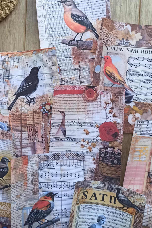 15 Adet Eskitme Vintage Kuş Temalı Scrapbook Kağıt Seti Bullet Journal Dekupaj Kağıdı