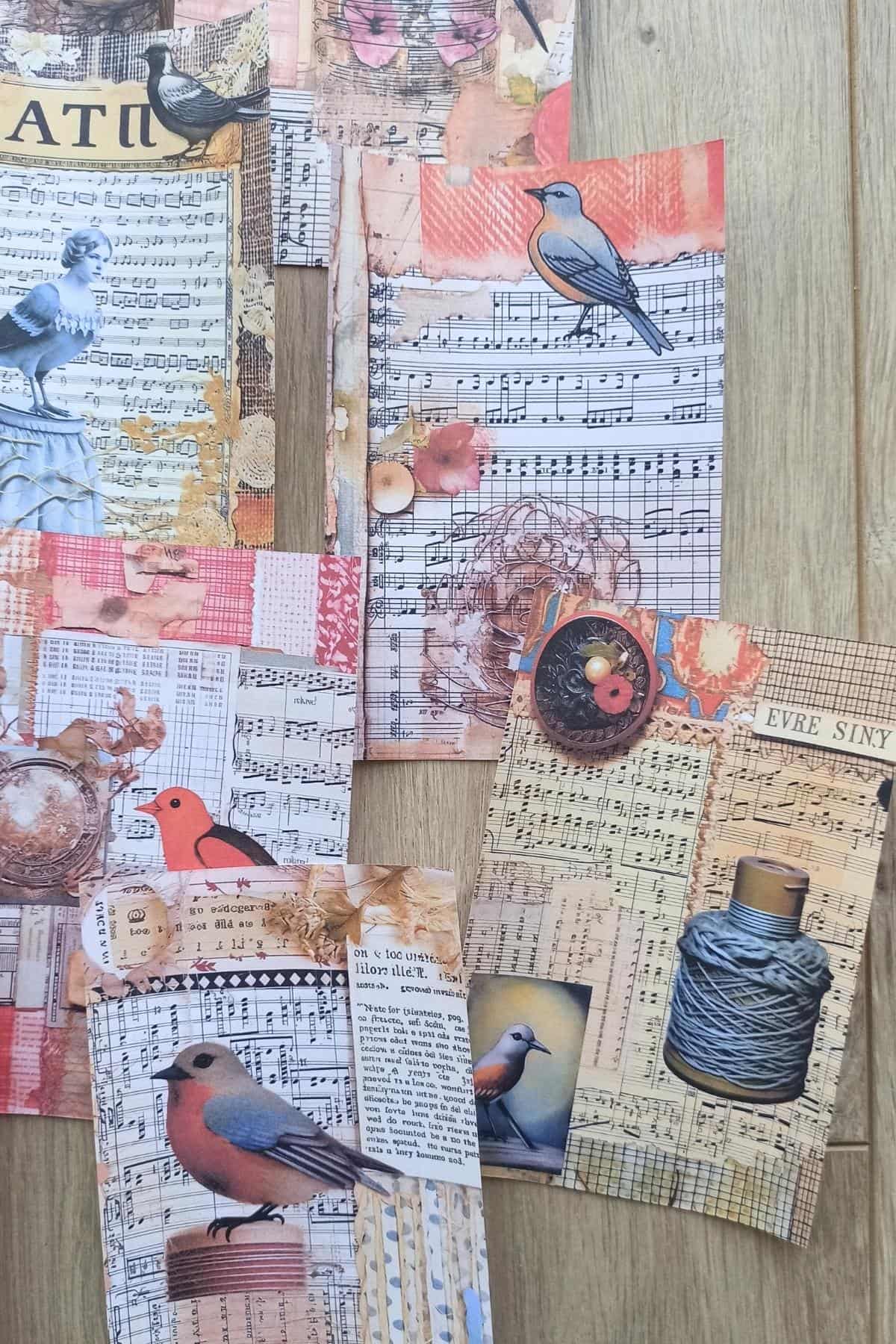 15 Adet Eskitme Vintage Kuş Temalı Scrapbook Kağıt Seti Bullet Journal Dekupaj Kağıdı