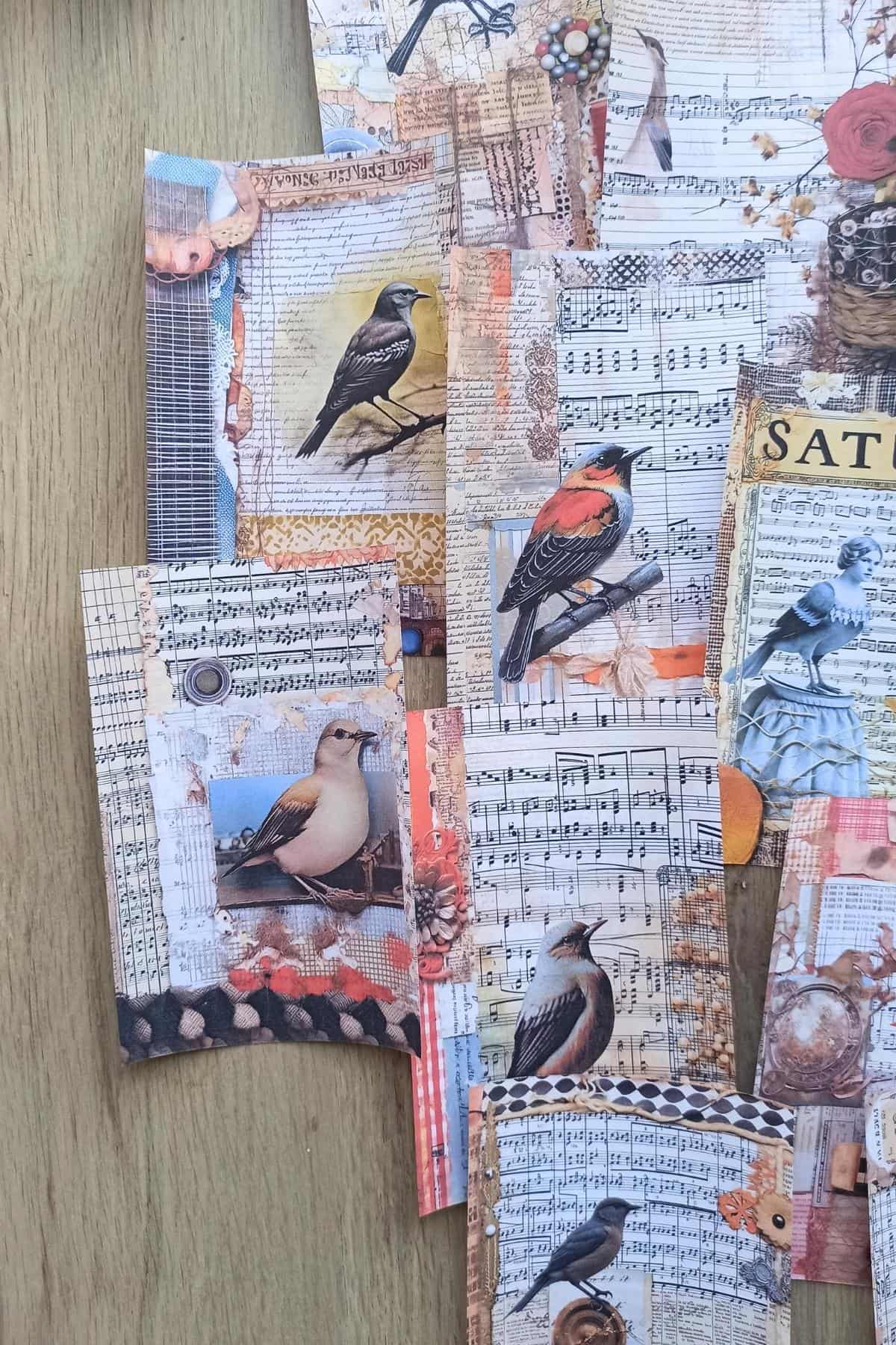 15 Adet Eskitme Vintage Kuş Temalı Scrapbook Kağıt Seti Bullet Journal Dekupaj Kağıdı