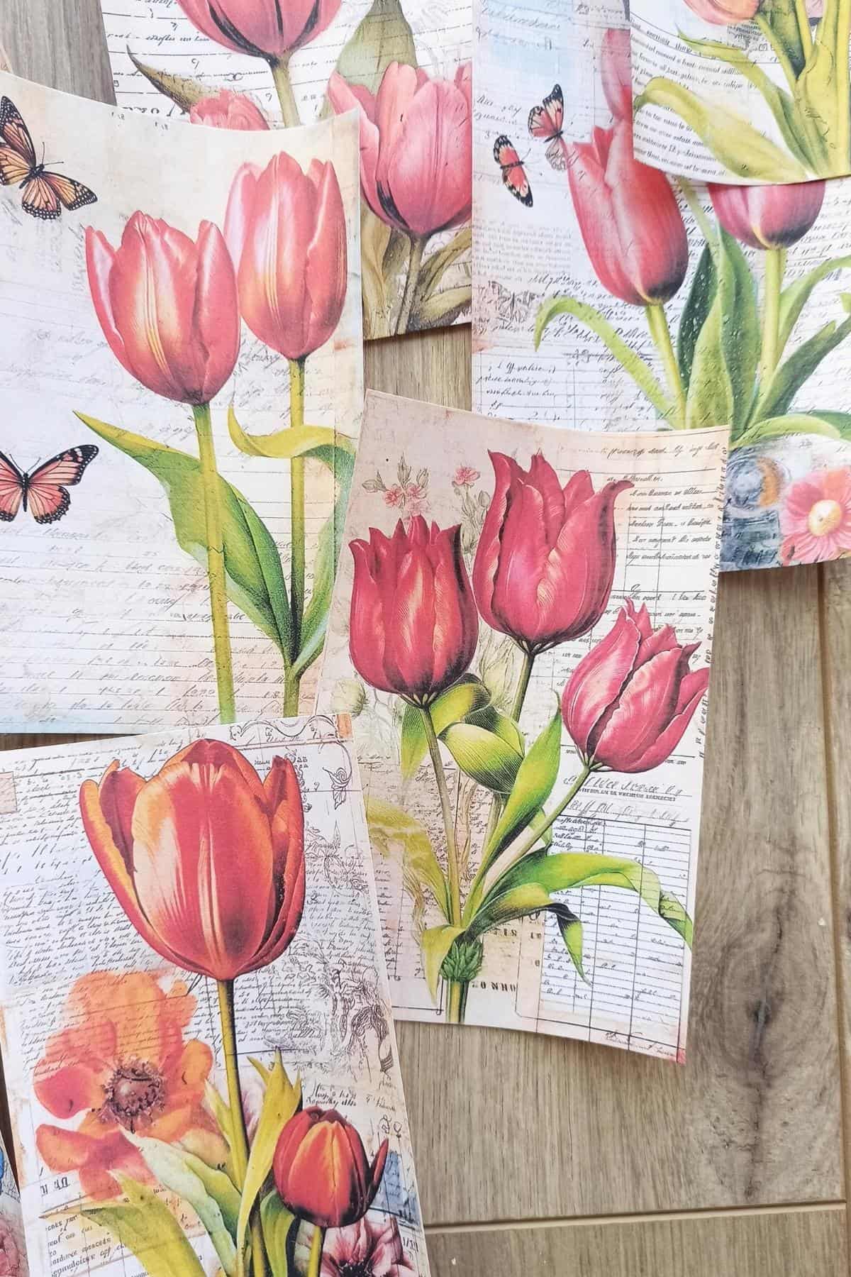 15 Adet Eskitme Vintage Lale Temalı Scrapbook Kağıt Seti Bullet Journal Dekupaj Kağıdı