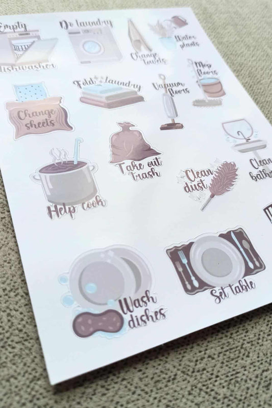 15 Adet Ev İşleri Sticker Seti Planlayıcı Sticker Bullet Journal Sticker