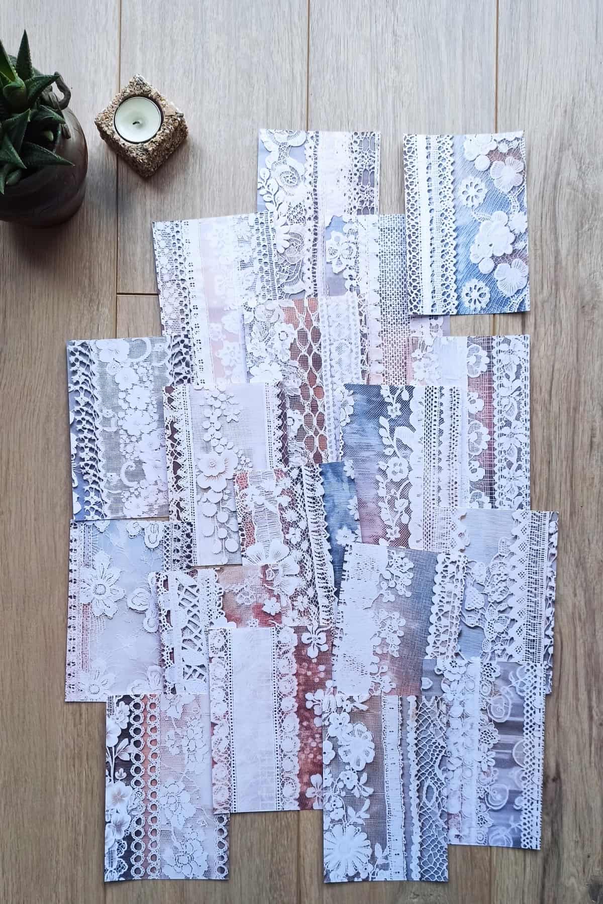 18 Adet Eskitme Vintage Dantel Temalı Scrapbook Kağıt Seti Bullet Journal Dekupaj Kağıdı