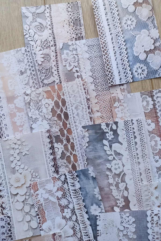 18 Adet Eskitme Vintage Dantel Temalı Scrapbook Kağıt Seti Bullet Journal Dekupaj Kağıdı