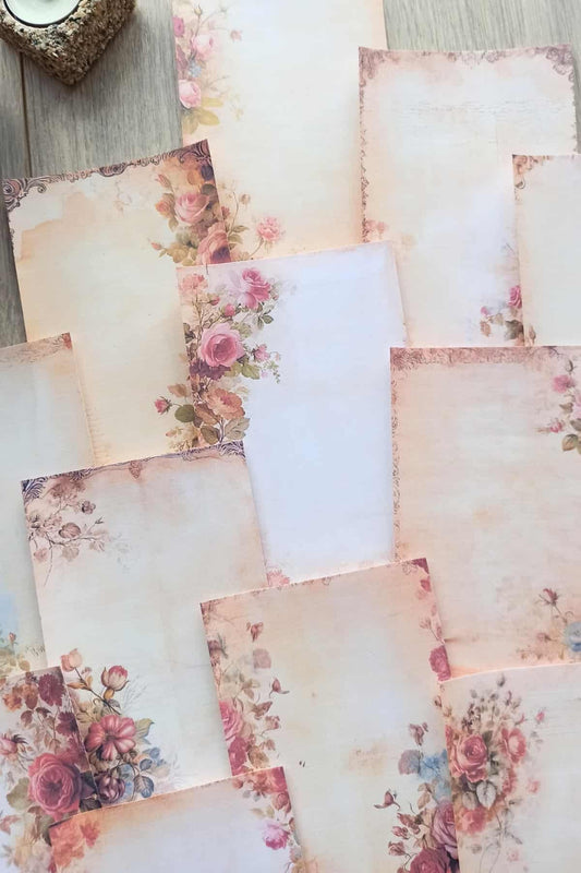 20 Adet Eskitme Vintage Gül Temalı Scrapbook Kağıt Seti Bullet Journal Dekupaj Kağıdı