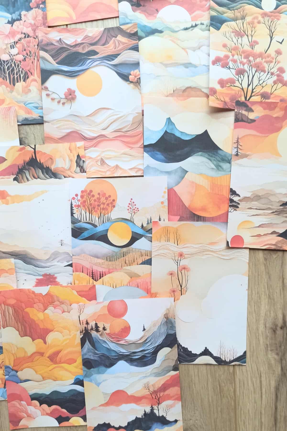 15 Adet Turuncu Gündoğumu Temalı Scrapbook Kağıt Seti Bullet Journal Dekupaj Kağıdı