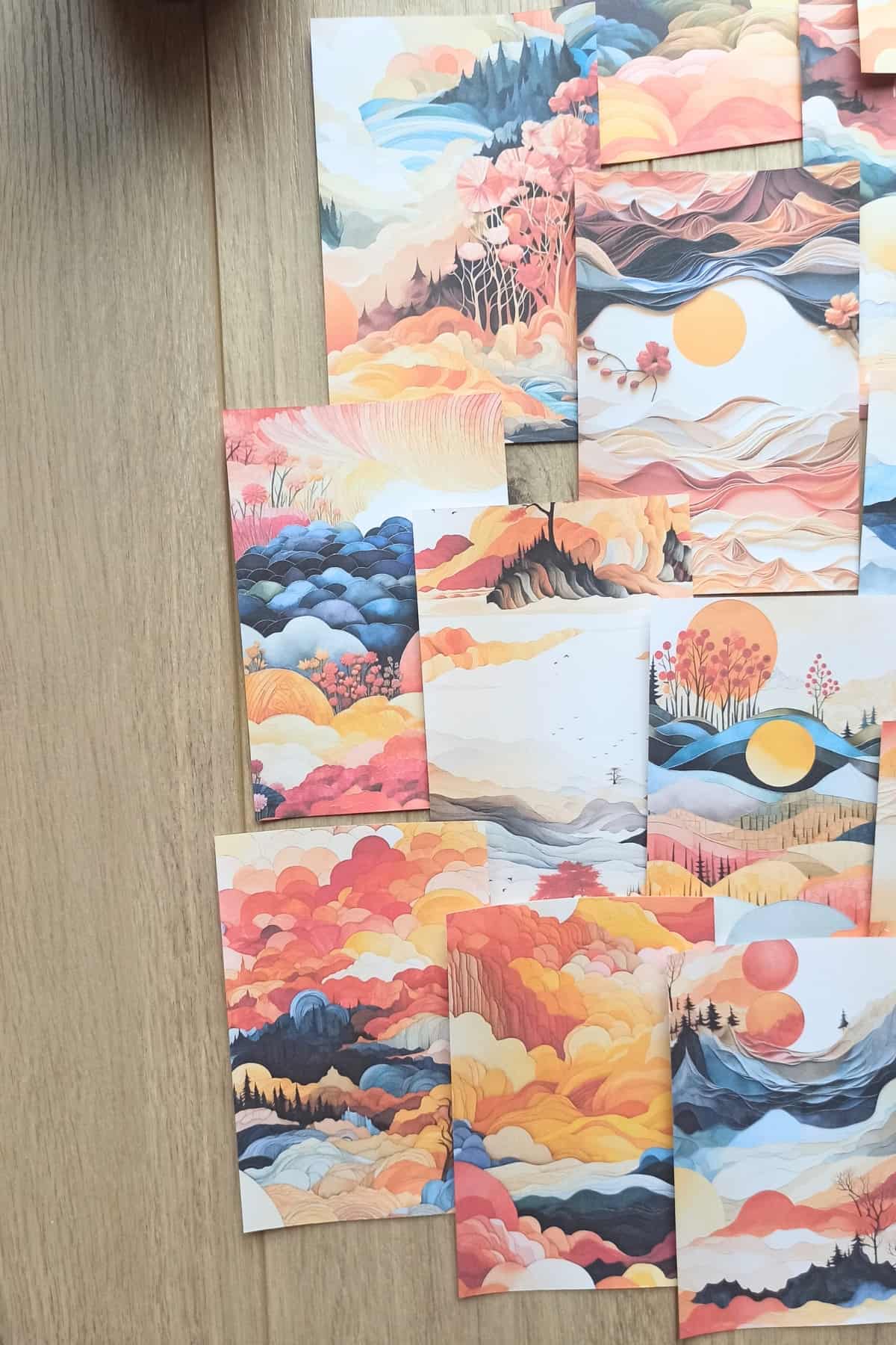 15 Adet Turuncu Gündoğumu Temalı Scrapbook Kağıt Seti Bullet Journal Dekupaj Kağıdı