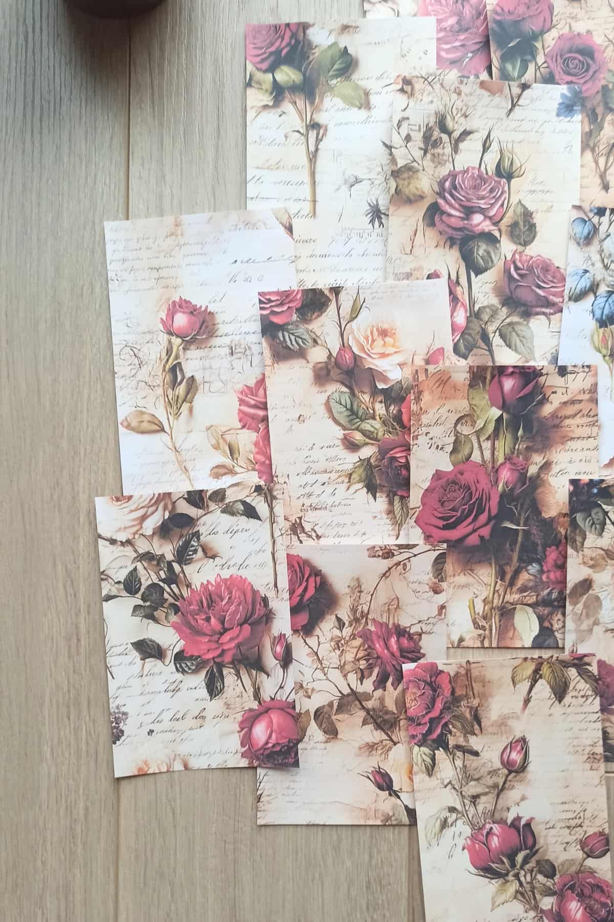 15 Adet Eskitme Vintage Gül Temalı Scrapbook Kağıt Seti Bullet Journal Dekupaj Kağıdı