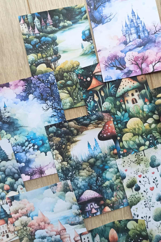 15 Adet Büyülü Orman Temalı Scrapbook Kağıt Seti Bullet Journal Dekupaj Kağıdı
