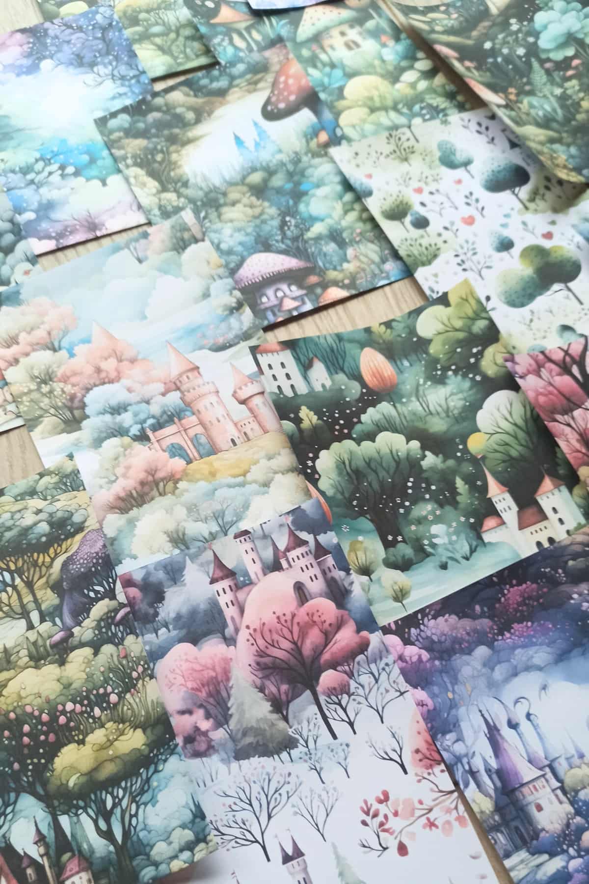 15 Adet Büyülü Orman Temalı Scrapbook Kağıt Seti Bullet Journal Dekupaj Kağıdı