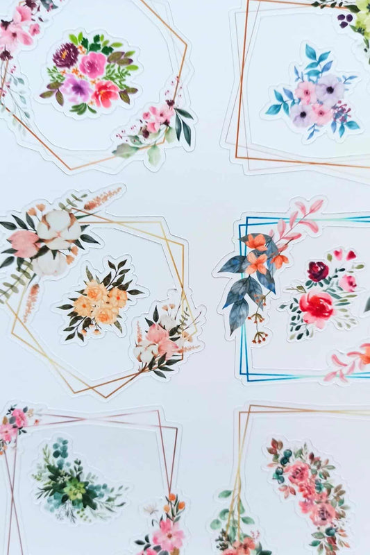 12 Adet Suluboya Vintage Çerçeve Çiçek Sticker Bullet Journal Scrapbook Laptop Sticker
