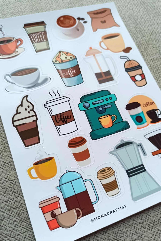 19 Adet Kahve Temalı Sticker Bullet Journal Scrapbook Laptop Sticker