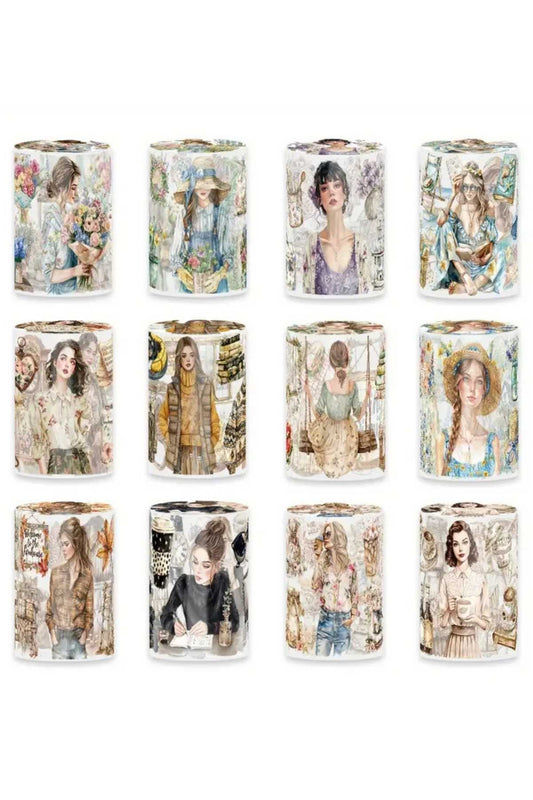 Şeffaf Kız Tema Pet Bant Rulo 6cmx2m Scrapbook Bullet Journal Ajanda Washi Tape