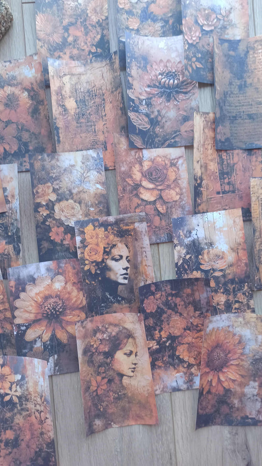 21 Adet Eskitme Vintage Rustik Temalı Scrapbook Kağıt Seti Bullet Journal Dekupaj Kağıdı