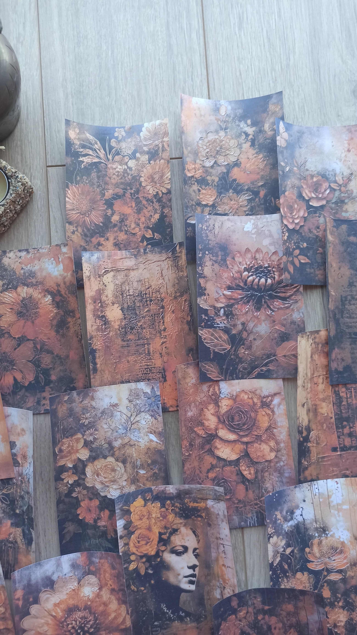 21 Adet Eskitme Vintage Rustik Temalı Scrapbook Kağıt Seti Bullet Journal Dekupaj Kağıdı