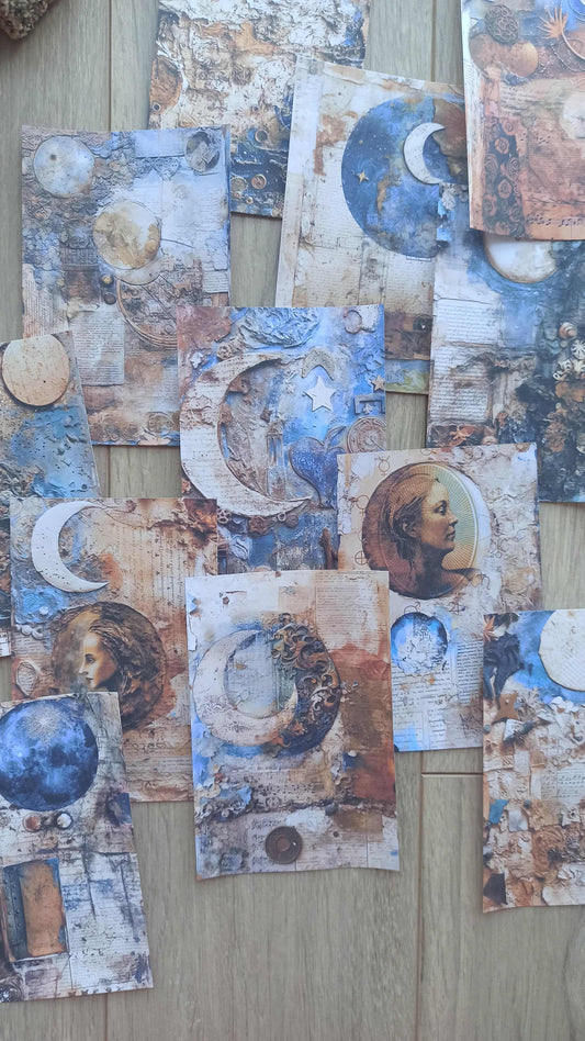 12 Adet Scrapbook Rustik Ay Temalı Scrapbook Kağıt Seti Bullet Journal Dekupaj Kağıdı