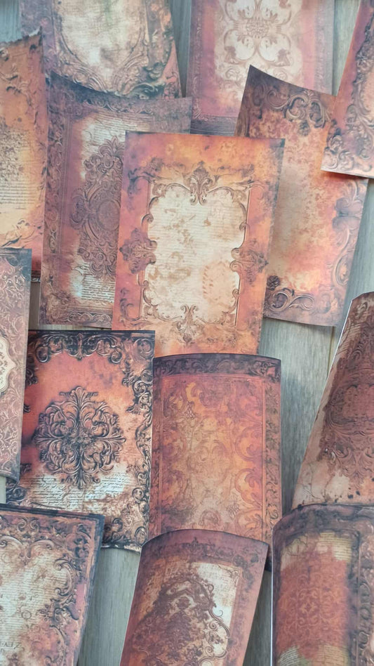 20 Adet Eskitme Vintage Kızıl Şal Desen Temalı Scrapbook Kağıt Seti Bullet Journal Dekupaj Kağıdı