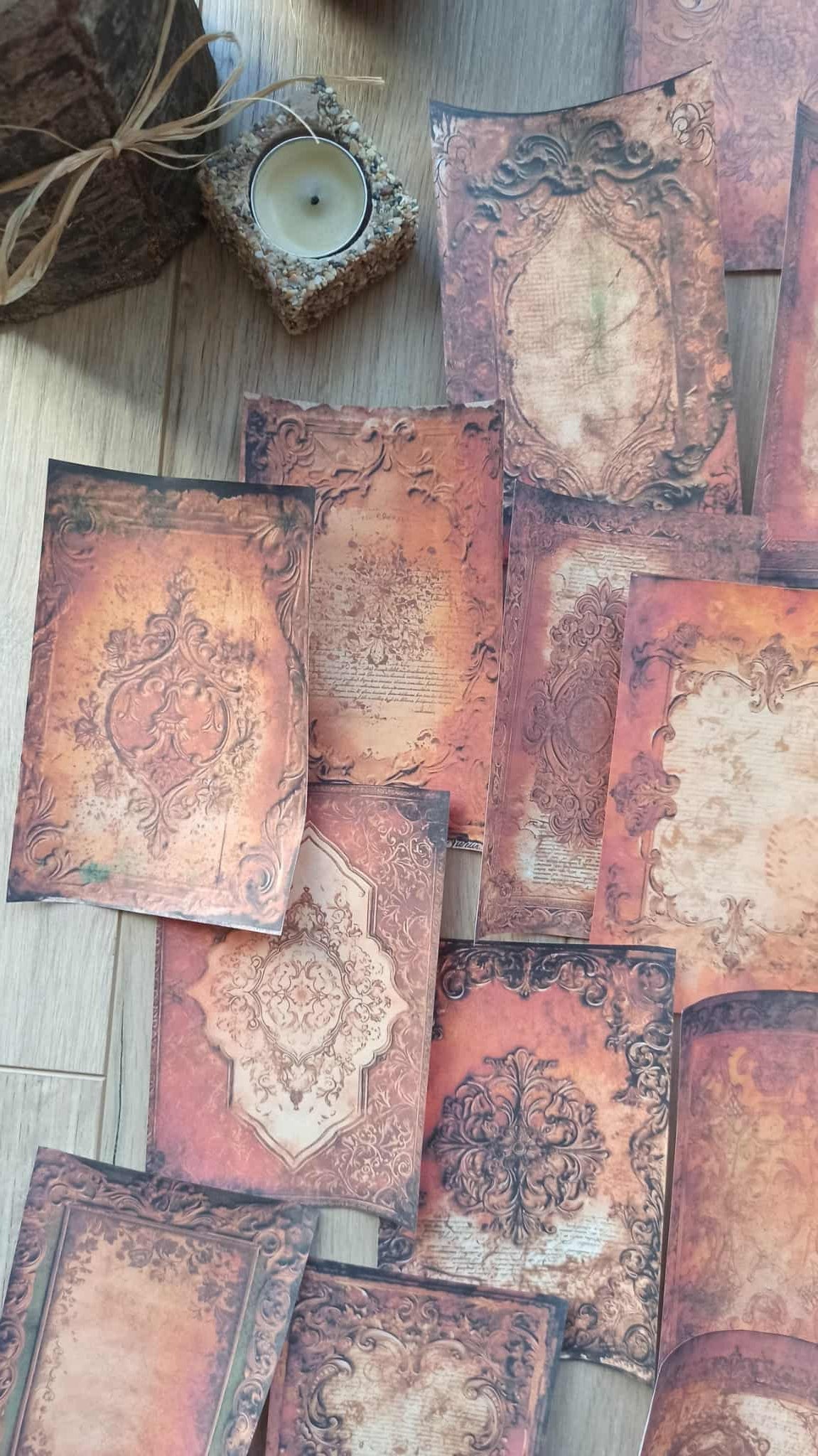 20 Adet Eskitme Vintage Kızıl Şal Desen Temalı Scrapbook Kağıt Seti Bullet Journal Dekupaj Kağıdı