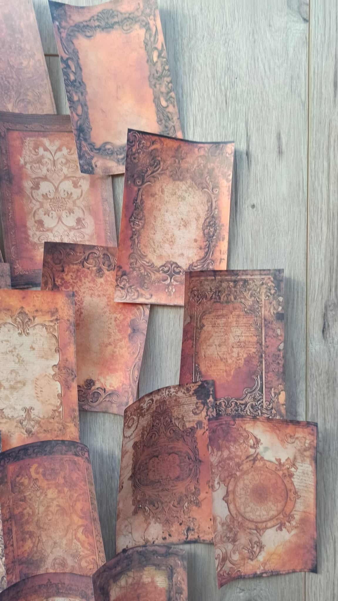20 Adet Eskitme Vintage Kızıl Şal Desen Temalı Scrapbook Kağıt Seti Bullet Journal Dekupaj Kağıdı