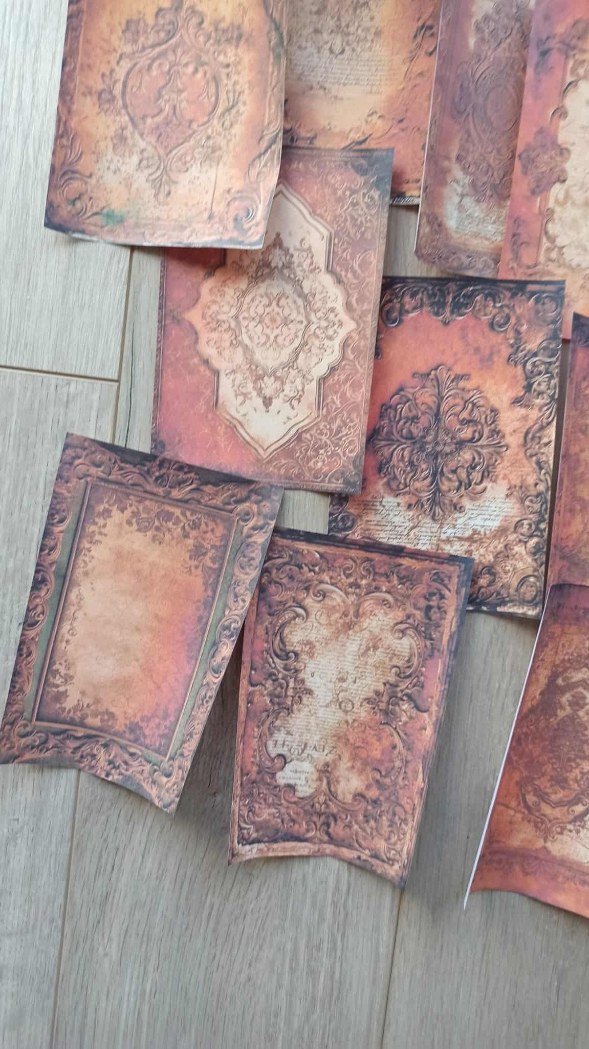 20 Adet Eskitme Vintage Kızıl Şal Desen Temalı Scrapbook Kağıt Seti Bullet Journal Dekupaj Kağıdı