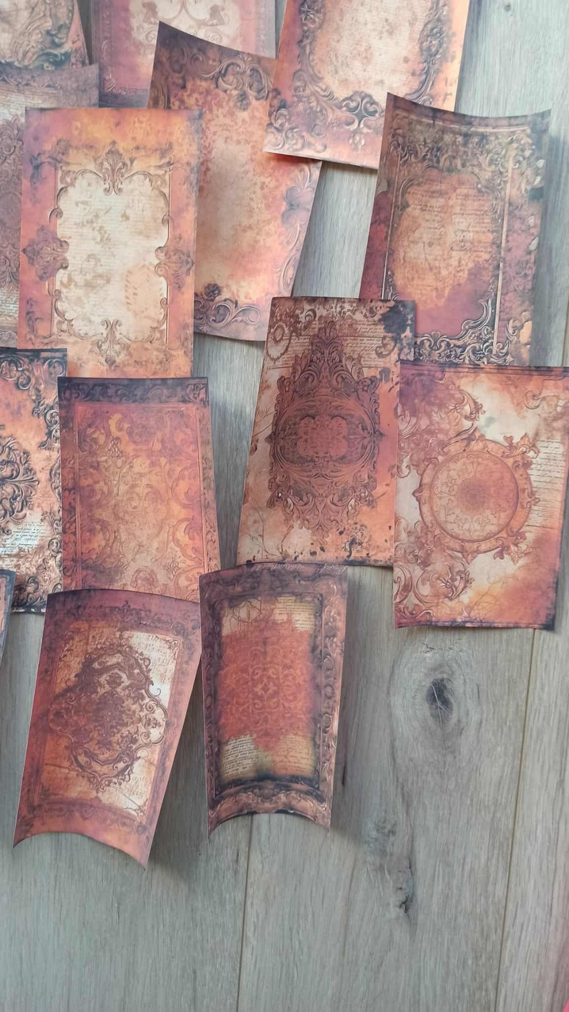 20 Adet Eskitme Vintage Kızıl Şal Desen Temalı Scrapbook Kağıt Seti Bullet Journal Dekupaj Kağıdı
