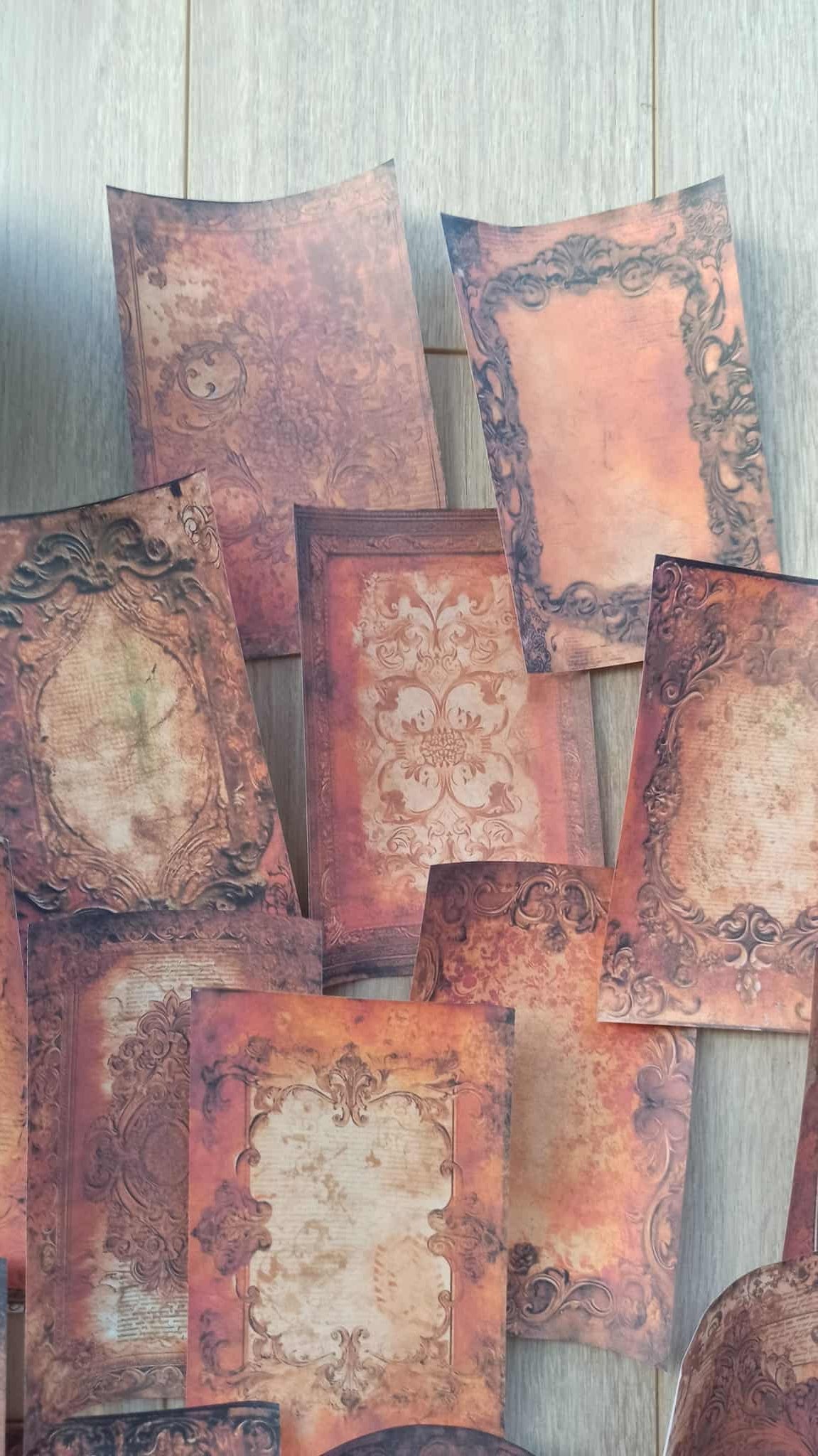 20 Adet Eskitme Vintage Kızıl Şal Desen Temalı Scrapbook Kağıt Seti Bullet Journal Dekupaj Kağıdı
