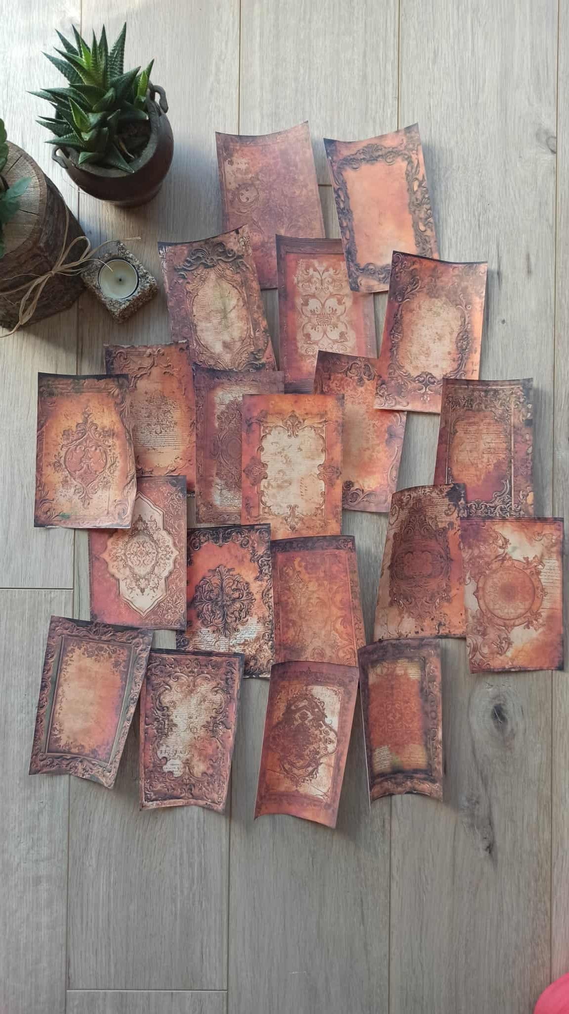 20 Adet Eskitme Vintage Kızıl Şal Desen Temalı Scrapbook Kağıt Seti Bullet Journal Dekupaj Kağıdı