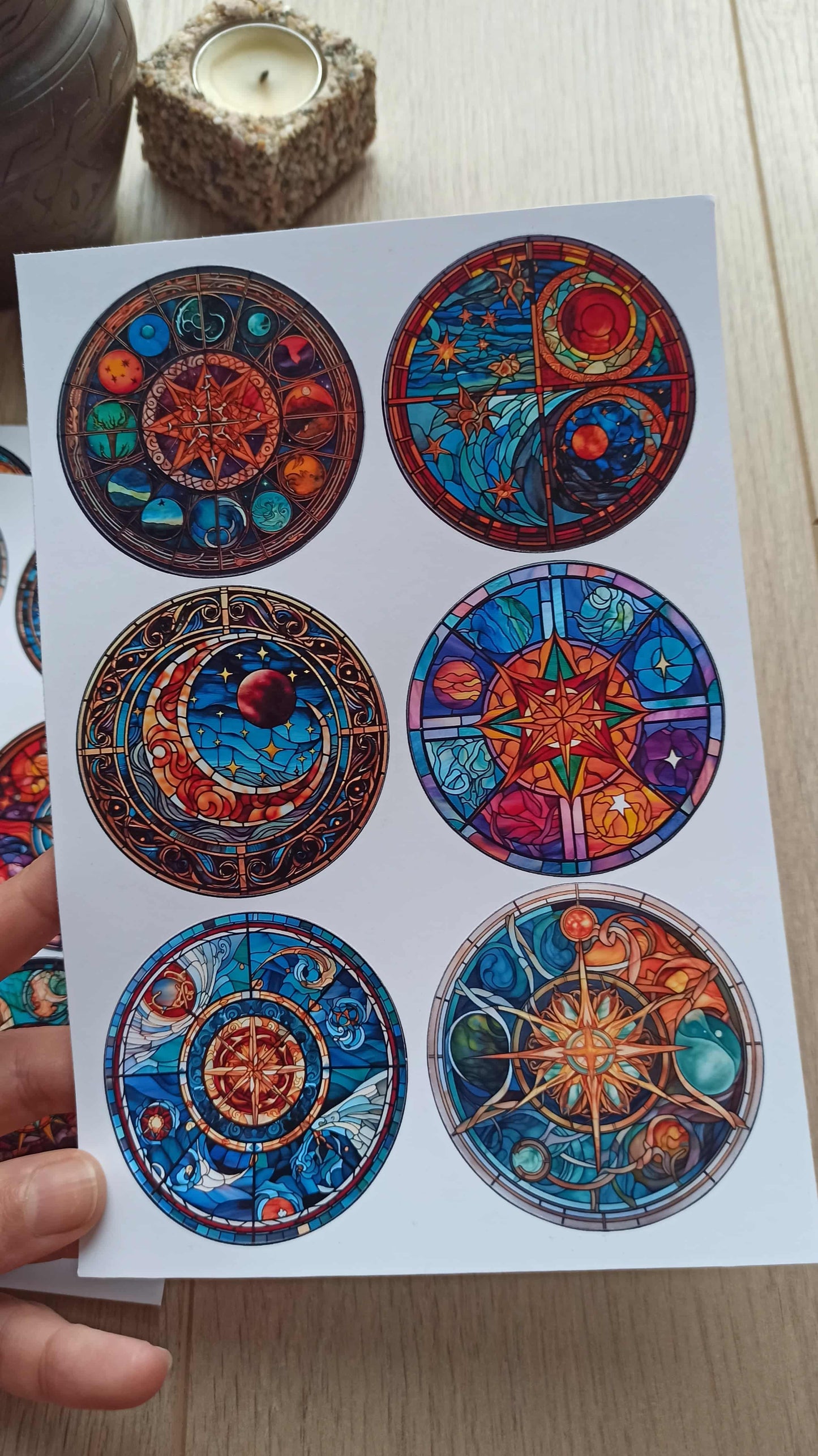 20 Adet Vitray Sticker Seti Bullet Journal Laptop Termos Scrapbook Renkli Cam Yuvarlak Kare Sticker